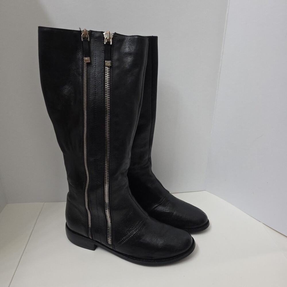 Tahari Andy Tall Riding Boots Black Leather Knee High Zip Equestrian Womens 8.5 - Picture 9 of 10